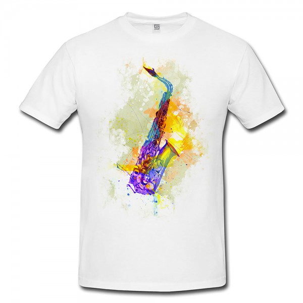 Saxophon Herren T- Shirt , Stylisch aus Paul Sinus Aquarell Color