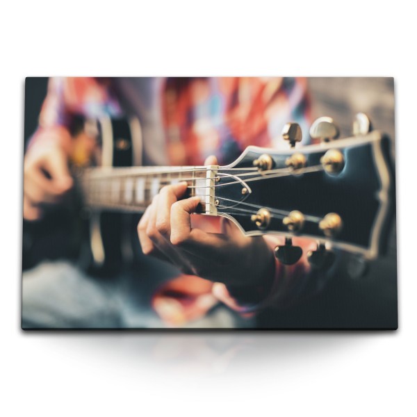 120x80cm Wandbild auf Leinwand Gitarrist Gitarre Musik Musikzimmer Fotokunst