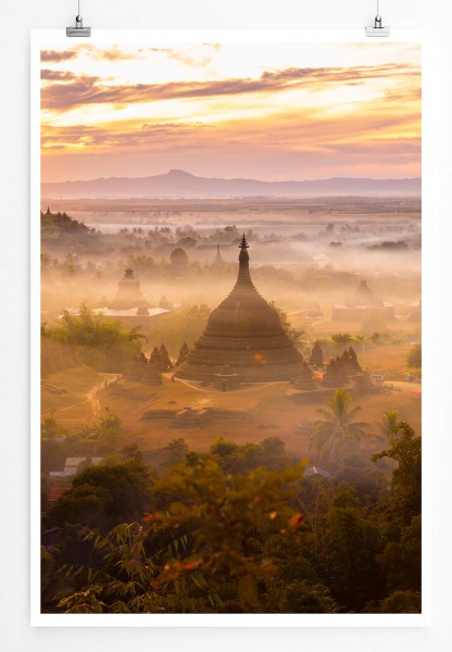 60x90cm Poster Landschaftsfotografie  Pagode im Morgengrauen Birma