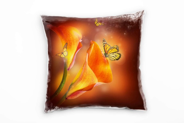 Macro, Blume, Schmetterlinge, rote Farbtöne Deko Kissen 40x40cm für Couch Sofa Lounge Zierkissen