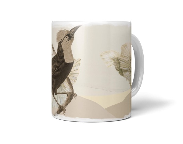 Dekorative Tasse mit schönem Vogel Motiv Specht Pastelltöne Exotisch schönem Design