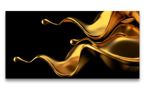 Leinwandbild 120x60cm Goldene Farbe Tropfen Schwarz Dekorativ Edel