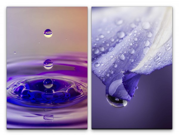 2 Bilder je 60x90cm Wasserperle Wassertropfen Zeitlupe Momentaufnahme Fotokunst Blüte Makrofotografi