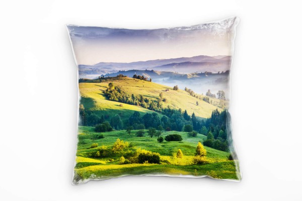 Landschaft, grün, grau, Morgen, Wald, Dunst, Ukraine Deko Kissen 40x40cm für Couch Sofa Lounge Zierk
