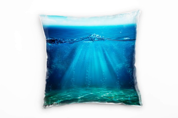 Meer, blau, Unterwasser, Luftblasen Deko Kissen 40x40cm für Couch Sofa Lounge Zierkissen