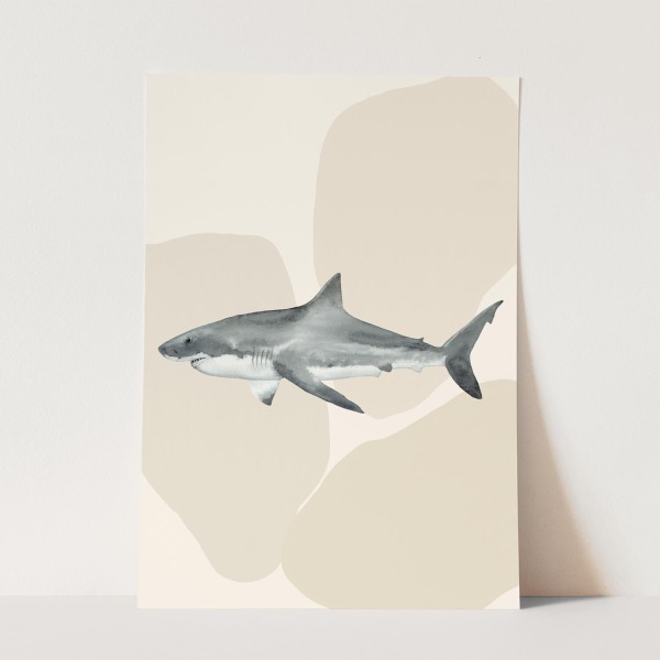 Wandbild weißer Hai Wasserfarben Aquarell Pastellton Kunstvoll