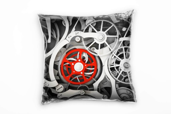 Macro, Uhrenwerk, Zahnrad, grau, rot Deko Kissen 40x40cm für Couch Sofa Lounge Zierkissen