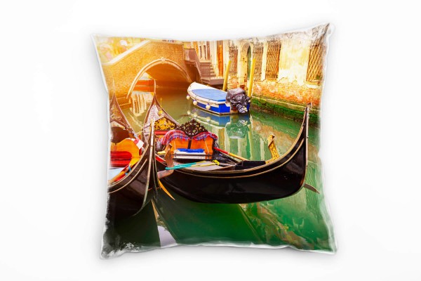 City, Venedig, Italien, Boote, Sonnenuntergang, orange Deko Kissen 40x40cm für Couch Sofa Lounge Zie