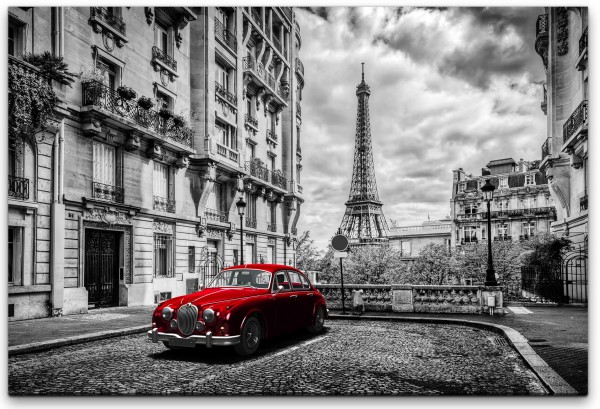 Retro rotes Auto in Paris Wandbild in verschiedenen Größen