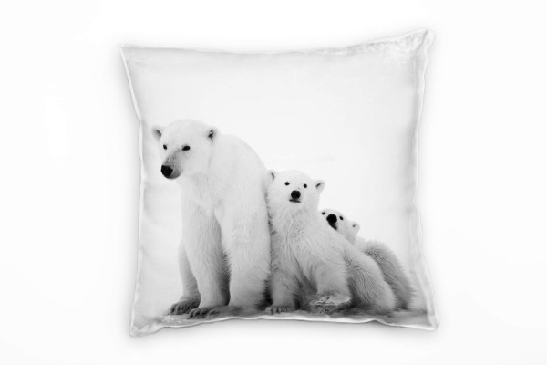 Tiere, schwarz, weiß, Eisbär mit zwei Eisbärenkindern Deko Kissen 40x40cm für Couch Sofa Lounge Zier