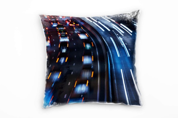 Urban und City, blau, Lichtlinien, Autos, Nacht Deko Kissen 40x40cm für Couch Sofa Lounge Zierkissen