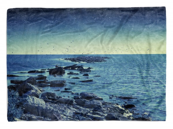 Handtuch Strandhandtuch Saunatuch Kuscheldecke mit Fotomotiv Meer Steine Sterne