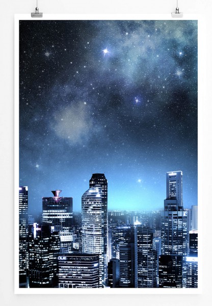 Urbane Fotografie  Skyline mit funkelndem Sternenhimmel 60x90cm Poster