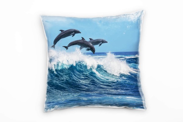 Tiere, Meer, springende Delfine, Wellen, blau Deko Kissen 40x40cm für Couch Sofa Lounge Zierkissen
