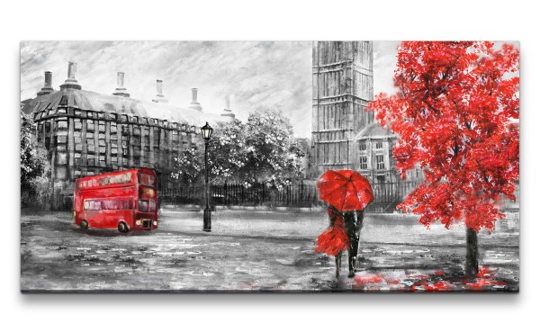 Leinwandbild 120x60cm London Liebespärchen Romantisch Malerisch Kunstvoll