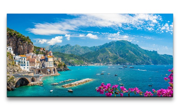 Leinwandbild 120x60cm Amalfiküste Italien Meer Küste Berge Sommer Traumhaft