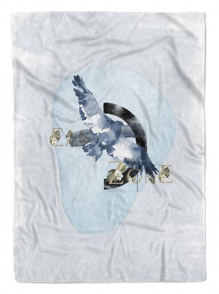 Handtuch Strandhandtuch Saunatuch Kuscheldecke Taube Aquarell Motiv Blautöne Kunstvoll Duschhan