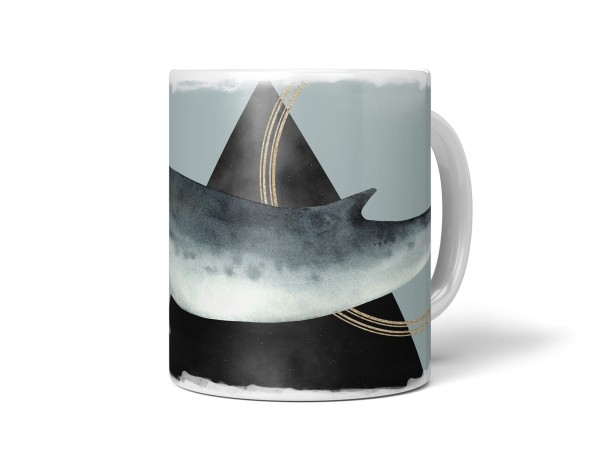 Dekorative Tasse mit schönem Motiv Wal Bartenwal einzigartiges Design schwarzes Dreieck Gold