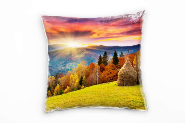 Landschaft, Herbst, grün, orange, Wald, Sonnenuntergang Deko Kissen 40x40cm für Couch Sofa Lounge Zi