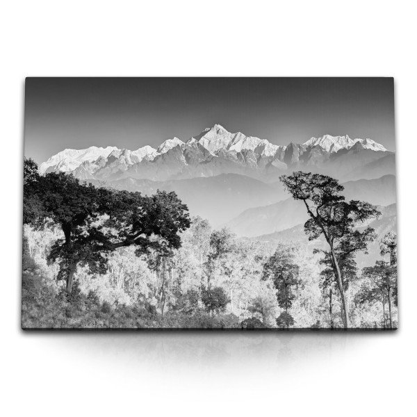 120x80cm Wandbild auf Leinwand Schwarz Weiß Fotografie Berge Natur Schneegipfel