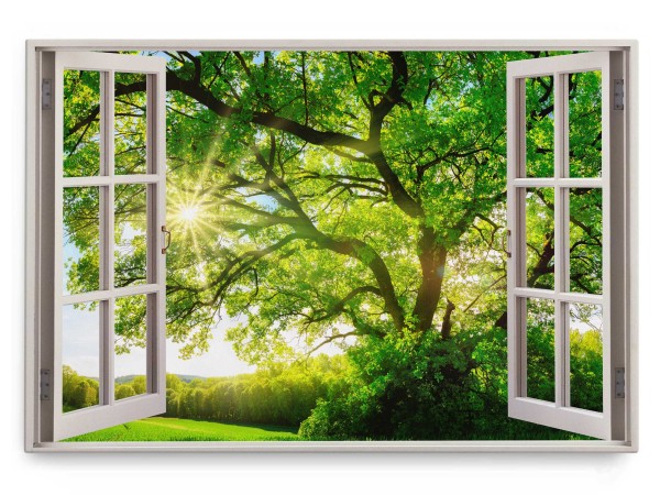 Wandbild 120x80cm Fensterbild Grüne Baumkrone Baum Natur Landschaft Sommer