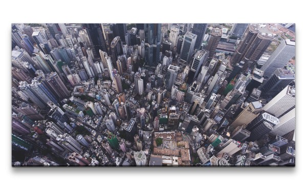 Leinwandbild 120x60cm Big City Hong Kong Wolkenkratzer Drohne Hochhäuser
