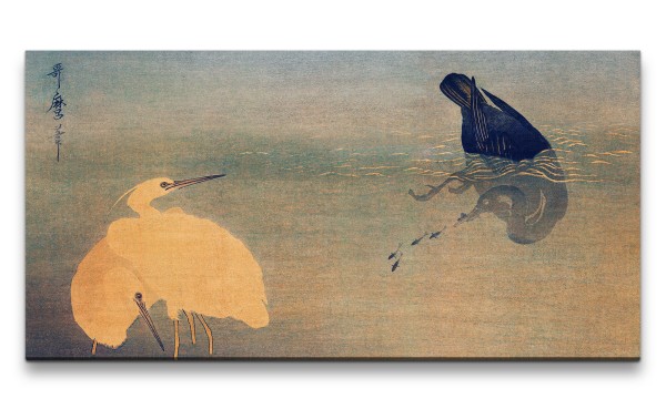Remaster 120x60cm Utamaro Kitagawa traditionelle japanische Kunst Kraniche im Wasser