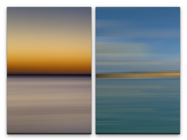 2 Bilder je 60x90cm Horizont Abendröte Abenddämmerung Abstrakt Minimal Blau Meer
