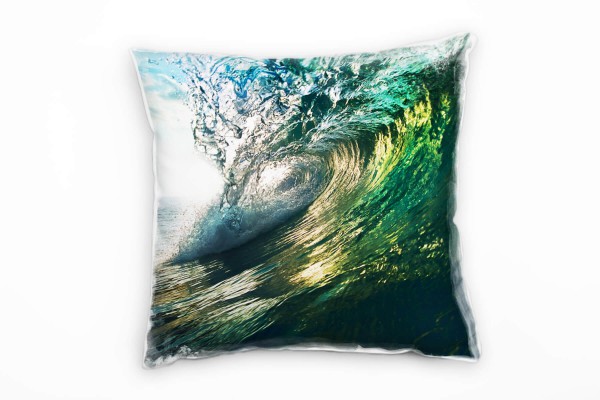 Meer, überschlagende Welle, grün, blau Deko Kissen 40x40cm für Couch Sofa Lounge Zierkissen