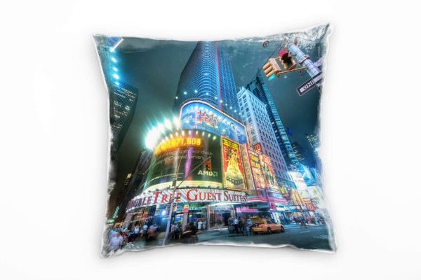 Urban und City, bunt, New York, Times Square, Nachtleben Deko Kissen 40x40cm für Couch Sofa Lounge Z