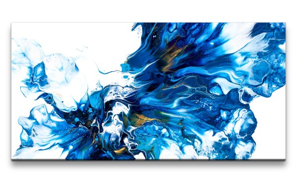 Leinwandbild 120x60cm Wasserfarben Blau Kunstvoll Fließend Dekorativ
