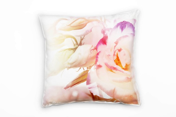 Blumen, orange, lila, Pastellfarben, Rose Deko Kissen 40x40cm für Couch Sofa Lounge Zierkissen