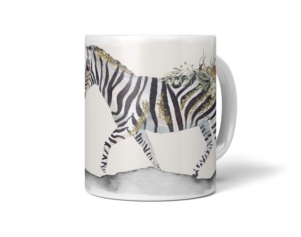 Tasse Porzellan Tier Motiv Zebra Blumen Dekorativ Design Kunstvoll