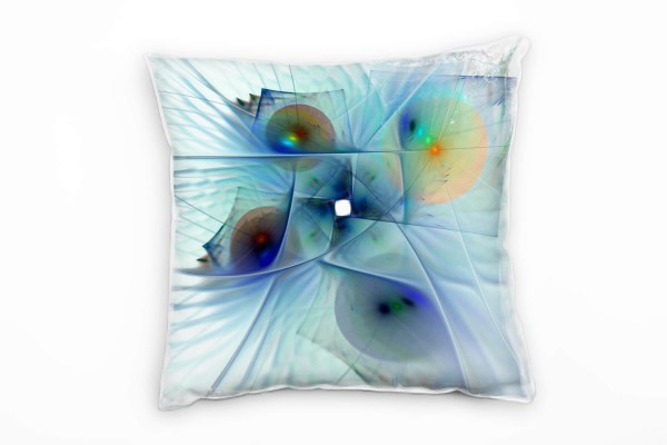 Abstrakt, türkis, blau, orange, Linien, Kreise, transparent Deko Kissen 40x40cm für Couch Sofa Loung