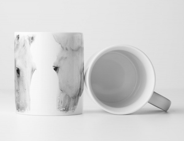 Tasse Geschenk Tierfotografie – Weiße Pferde auf weißem Grund 