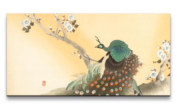 Remaster 120x60cm Ohara Koson traditionell japanische Kunst wunderschöner Pfau Baumblüten