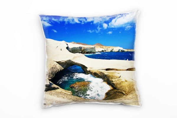 Strand und Meer, braun, blau, Felsenhöhle Deko Kissen 40x40cm für Couch Sofa Lounge Zierkissen