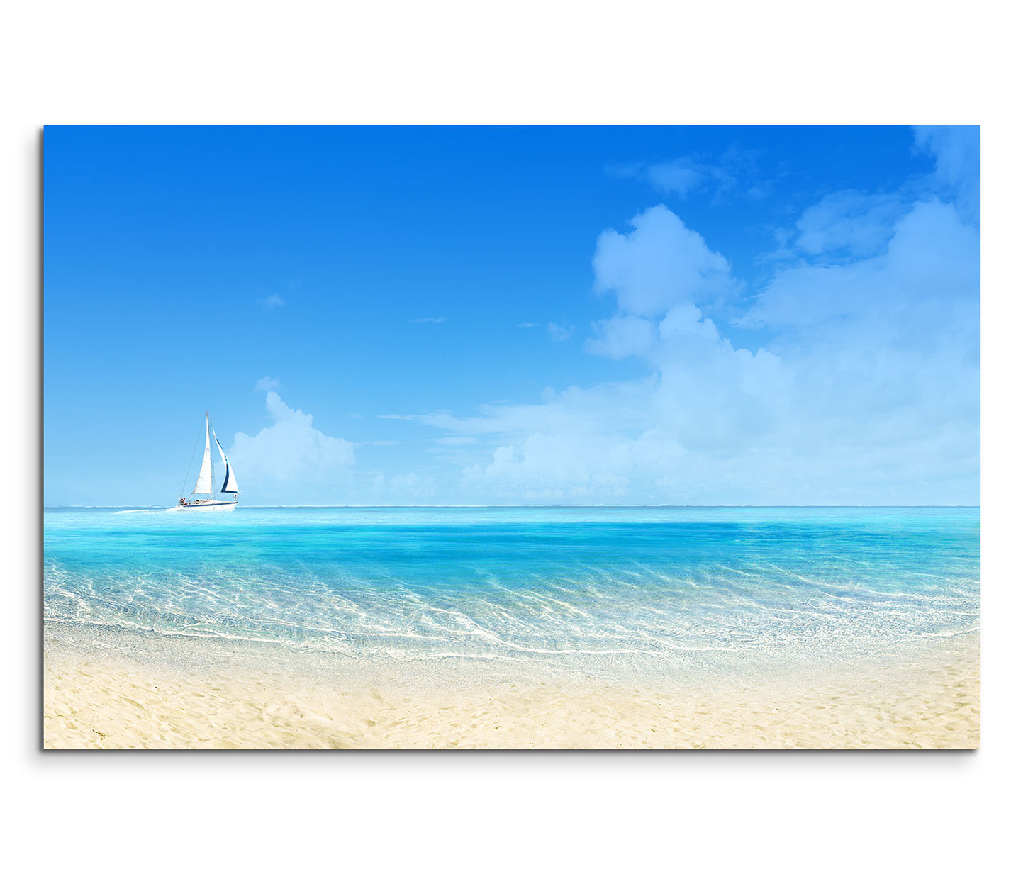 Leinwandbild 120x80cm auf Keilrahmen Meer,Sand,Strand,Boot,Sonne,Wolken 
