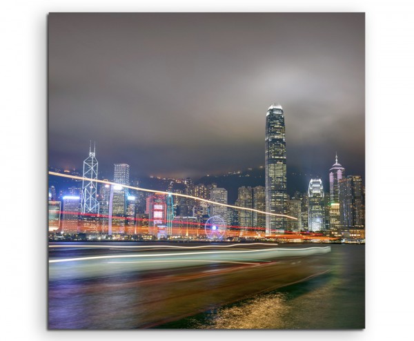 Urbane Fotografie  Hongkong bei Nacht auf Leinwand exklusives Wandbild moderne Fotografie für ihre 