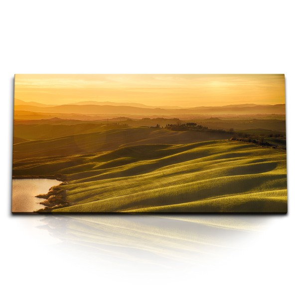 Kunstdruck Bilder 120x60cm Sonnenuntergang Toskana Italien Abendrot Landschaft