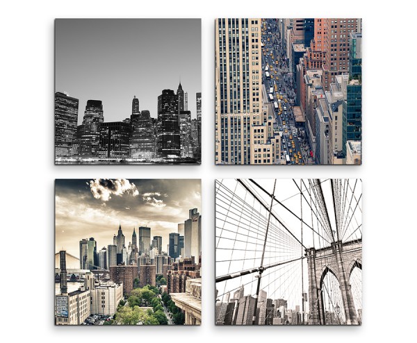 4 teiliges Leinwandbild je 30x30cm - New York Skyline Amerika Wolkenkratzer