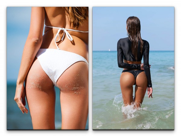 2 Bilder je 60x90cm Bikini Sexy junge Frau Strand Sommer Traumhaft Urlaub