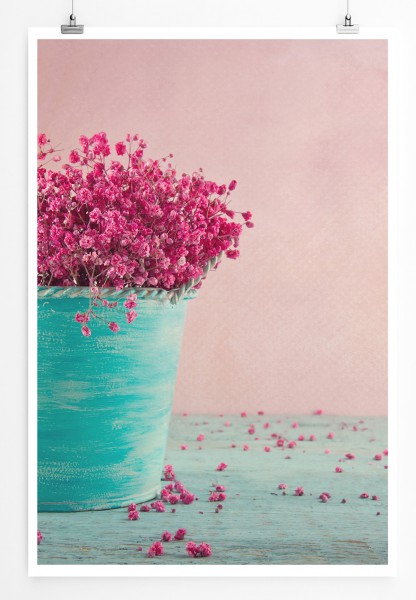 90x60cm Poster Fotografie Pinke Blumen in einer türkisen Vase