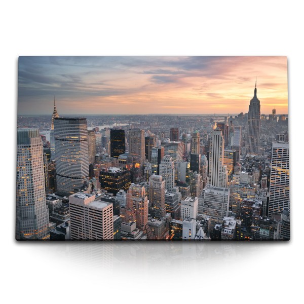 120x80cm Wandbild auf Leinwand New York aus der Luft Skyline Hochhäuser Großstadt