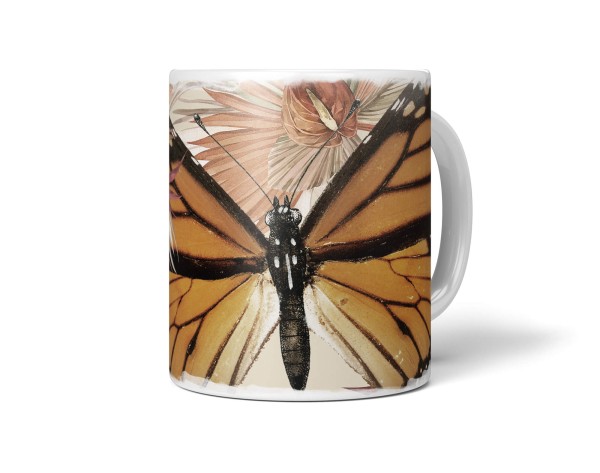 Dekorative Tasse mit schönem Motiv Schmetterling Vintage exotische Pflanzen Einzigartig