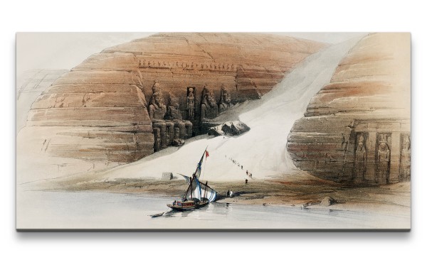 Remaster 120x60cm Wunderschöne Illustration Tempel Ägypten Küste Schiff Kunstvoll