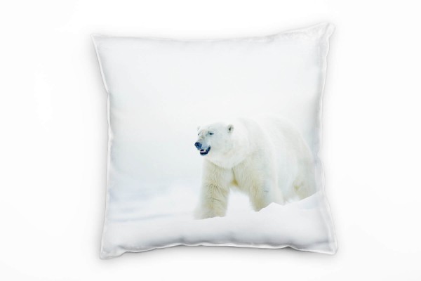 Tiere, Eisbär, Schnee, weiß, grau Deko Kissen 40x40cm für Couch Sofa Lounge Zierkissen