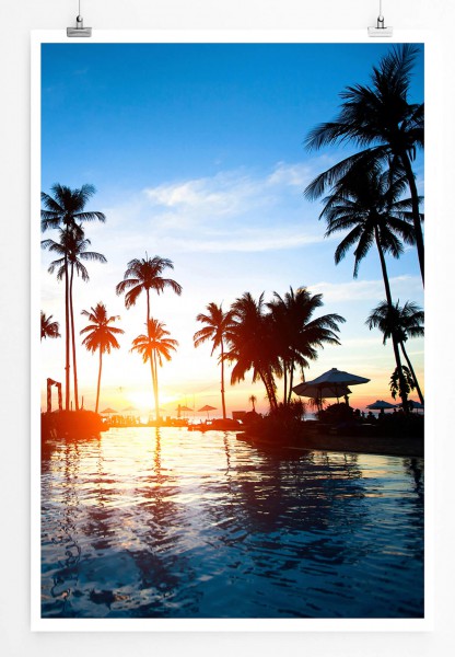 60x90cm Landschaftsfotografie Poster Tropischer Sonnenaufgang im Beach Resort