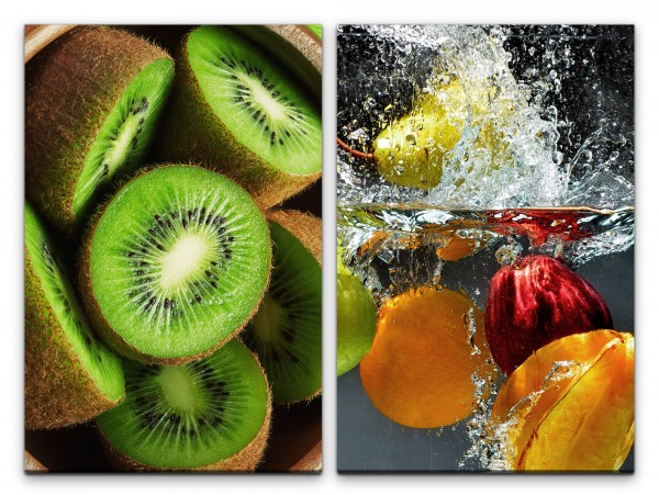 2 Bilder je 60x90cm Kiwis Früchte Wasser Frisch Süß Gesund Küche