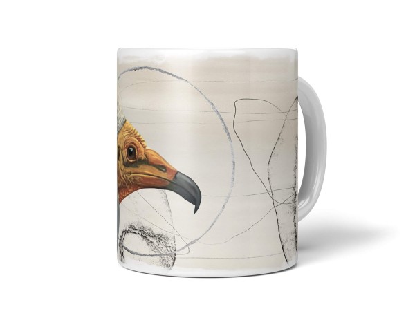 Dekorative Tasse mit schönem Vogel Motiv Geier Kopf Vintage einzigartiges Design Pastelltöne